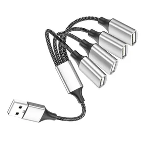 새로운 실버 4 in 1 듀얼 USB 2.0 전원 코드 연장 케이블 (충전/데이터 4) USB 확장 케이블 OTG 어댑터 USB 분배기