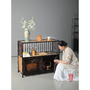 Bamboo Tea Cabinet Square Lacquered Floor Standing Storage Antique Display Cabinet For Tea Room - Product Image 4