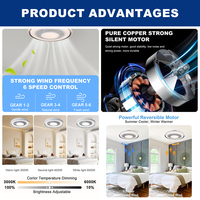 Ventilateur de plafond moderne avec lumière LED, télécommande, profil bas, montage encastré, moteur silencieux pour chambre à coucher, salon, hôtel, restaurant