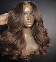 Peluca de Cabello Humano Natural Ondulado Suelto 13*4 HD Lace Glueless Color Marrón con Frontal Pre-arrancado 99J, Peluca Rizada y Lisa