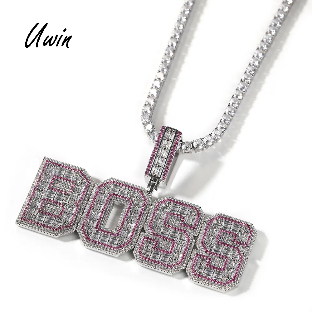 UWIN Custom Name Square CZ Pendant Hip Hop Baguette Letter Necklace Popular Designer Women Man Jewelries