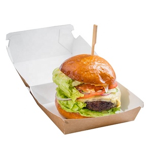 Wholesaler biodegradable corrugated kraft paper fast food hamburger burger hot dog box takeaway packaging