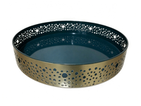Plateau rond en fer à bord doré, finition thermolaquée verte, pour la décoration de la maison, organiseur de cosmétiques et de collations