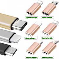 Coque en aluminium Adaptateur convertisseur Micro USB vers Type-C Usb 3.1 Type C vers IOS 8 Pin Data ChargingCable Connector Converter Plug
