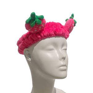 Mignon rose fraise peluche Spa bandeau doux élastique bandeau de cheveux pour femmes filles-enveloppement de cheveux réutilisable écologique pour les soins de la peau - Product Image 6