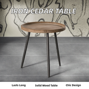 Industrial-Style Round Coffee Table with 3 Legs Cedar Iron Side Table for Home <b>Furniture</b> Solid Wood for Living Room Balcony - Product Image 2