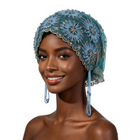 15 Couleurs Chapeau Turban Fait Main Ethnique avec Strass et Perles Motif Tournesol, Bonnet, Foulard, Voile, Hijab, Chapeaux Hijab à Dentelle et Pompons