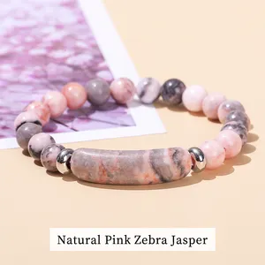 Hot Koop Natuurlijke Rozenkwarts Kristal Energie Stone Kralen Stretch Armband Roze Quartz Rechthoek Bar Armband
