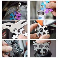 Porte-clés multifonctionnel flocon de neige 18-en-1, mousqueton métallique, outil EDC, ouvre-bouteille, tournevis, clé à molette pour extérieur