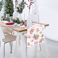 Chemin de table de Noël en gros à imprimé pain d'épices, 13x72 pouces et 13x90 pouces, rose, avec motifs bonbons de Noël, chaussettes et flocons de neige, pour décoration de table
