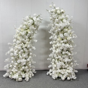 HK-HOA031 Conjunto de arco de flores de seda con diseño de cuerno de rosa, arco de boda, decoración floral artificial, telón de fondo artificial con flores en forma de cuerno. - Product Image 1