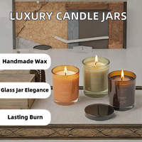 Bougie parfumée en verre coloré transparent, pot ambre, olive, brun foncé, récipient 3 tons, couvercle en métal noir, décoration de table rétro pour la maison