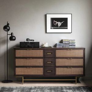 ATUNUS Console <span class=keywords><strong>TV</strong></span> 3 portes en bois de rotin naturel nordique moderne Meuble pour salon - Product Image 1