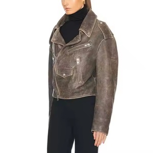 OEM Custom Autumn <b>Jackets</b> for Women Street Hip-Hop Women <b>Jackets</b> Vintage Acid Wash Leather <b>Short</b> <b>Jacket</b> - Product Image 3