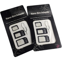 Adaptador de tarjeta Nano SIM 4 en 1 Adaptador micro SIM con paquete minorista de llave de expulsión de PIN para iPhone 5/6/6S/Samsung