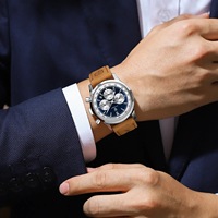 Montre Poedagar de luxe en cuir 2024, étanche, lumineuse, pour homme, chronographe multifonctionnel, date, quartz