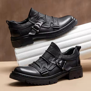 Chaussures habillées Oxford pour hommes en cuir de vache véritable avec fermeture éclair métallique et boucle à fermoir, rehaussantes, pour le travail et les affaires - Product Image 2