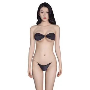 Bikini Nữ Gợi Cảm Áo Ngực Lụa Không Dây Sáng Bóng Và Bộ Hai Mảnh Dây Nhựa Trong Suốt Đồ Lót 6433