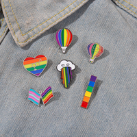6 styles de broches en métal émaillé dur, motifs montgolfière arc-en-ciel, ciel, nuages, drapeau, cœur, personnalisables, pour sacs et vêtements, pour amis