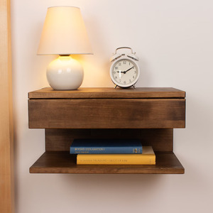 <b>Rustic</b> Multipurpose Wooden Floating Nightstand Wall Mounted Bedside Storage <b>Shelves</b> with Drawer for Home School Hospital Use - Product Image 3