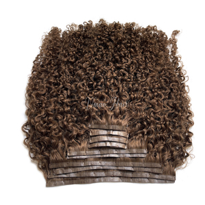 Personalizado Color marrón belleza Natural suave Invisible sin costuras Clip ins Afro rizado profundo rizado PU Clipin extensión de cabello <span class=keywords><strong>humano</strong></span> - Product Image 6