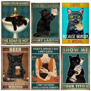 Letrero Decorativo de Metal <span class=keywords><strong>con</strong></span> Diseño de Gato Negro, Divertido Regalo para Baño, Cocina u Oficina, Estilo Vintage - Product Image 1
