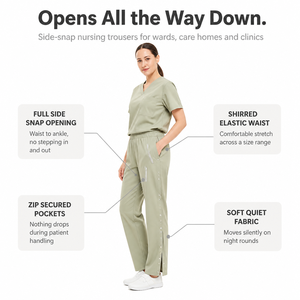 Pantalones Adaptables con Broches Laterales de Apertura Completa <span class=keywords><strong>para</strong></span> Enfermería, <span class=keywords><strong>para</strong></span> Personas Mayores, Postoperatorios, Pacientes en Silla de Ruedas, Cuidado en el Hogar, Uniforme, Fácil de Vestir - Product Image 4