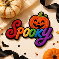 Patchs en chenille brodés alphabet Halloween à thermocoller personnalisés pour casquettes