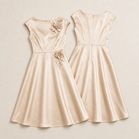 3D-Blumen Schlichte Kleider Damen Klassisch Luxuriös A-Linie Midi Damen Satin Schickes Kleid