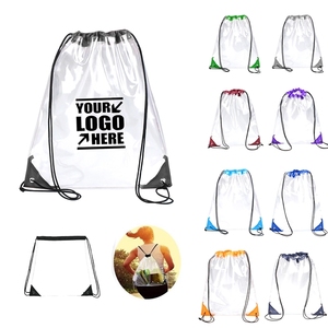 Natural Style Stadium Approved Clear Drawstring <b>Bag</b> Transparent PVC with Soft Polyester Lining See-Through Backpack - Product Image 1