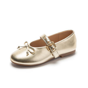 Scarpe da bambina stile principessa, Mary Jane oro metallizzato con fiocco, scarpe eleganti per feste, ideali per completi da bambina - Product Image 1