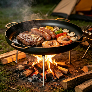 Plancha Portátil <span class=keywords><strong>para</strong></span> Exteriores con Patas Metálicas Desmontables, Sartén de Hierro Fundido <span class=keywords><strong>para</strong></span> Fogatas, Barbacoa, Paella y Frituras - Product Image 5