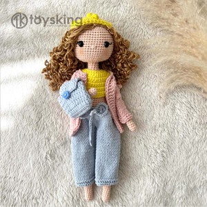 Poupée en peluche Golden Ramen Hair Girl avec <span class=keywords><strong>gilet</strong></span> amovible, tenue tendance au crochet à la main, vêtements interchangeables, jouet de collection - Product Image 2