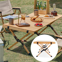 Table pliante en bois de hêtre massif, table de camping portable pour pique-nique en extérieur avec sac de transport pour barbecue
