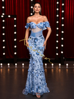 Robe de soirée MF Luxury 3D Leopard Shoulder Fishbone Design Worsted Crystal Floor-Length Trumpet/Mermaid Silhouette High Simple Sexy Elegant