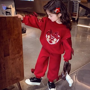 Girls Sweatshirt Set 6650 Angolan <b>Red</b> 110 Princess Baby Children's Clothing With <b>Sequin</b> Patches And Bow Design - Product Image 1