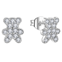OEM ODM Ródio Mulheres Animal Bonito Urso Zircão Parafuso Prisioneiro Brinco Jóias Iced Out Alta Qualidade 925 Jóias de Prata Brincos 2022
