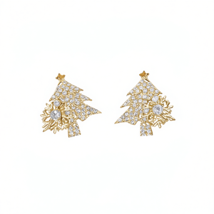 Pendientes de tuerca con diseño de árbol de Navidad dorado E3316 con cristales de imitación para mujer, joyería de fiesta, diseño moderno y lindo - Product Image 1