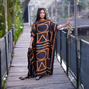 Abito Dubai stile Designer di moda satinato africano caftano Plus Size liscio in poliestere allentato di lusso stampato Abaya - Product Image 5