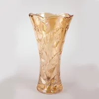 Florero de vidrio dorado soplado a mano, color transparente, para mesa de casa
