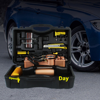 Kit d'outils de réparation rapide, boîte à outils, pompe à air pour voiture, pompe à double cylindre, pompe à air pour voiture avec gonfleur de pneus, 150 psi pour gonfleur de pneus de voiture SUV