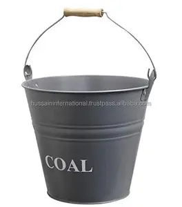 Metal Coal Bucket With Wooden Handle For Fire Places