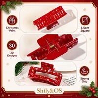 Pince à cheveux carrée imprimée Noël Shily&OS 8,5 cm – Flocon de neige, Père Noël, Bonhomme de neige, Renne, Arbre, Bonbon – Accessoire capillaire en gros