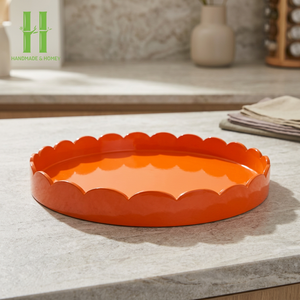 VENTE CHAUDE Plateau de service rond en laque de couleur personnalisée, design élégant, plateau décoratif artisanal de luxe pour la maison en provenance du Vietnam - Product Image 1