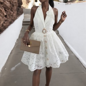 Vestidos Elegantes de Moda para Mujer, Nuevo Modelo de Otoño, Color Sólido, Sin Mangas, Cuello en V, Espalda Descubierta, Tipo Cárdigan - Product Image 3