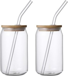Vente en gros de gobelets en verre transparent givré de 12 oz, 16 oz et 20 oz pour sublimation, avec paille et couvercle en bambou - Product Image 1