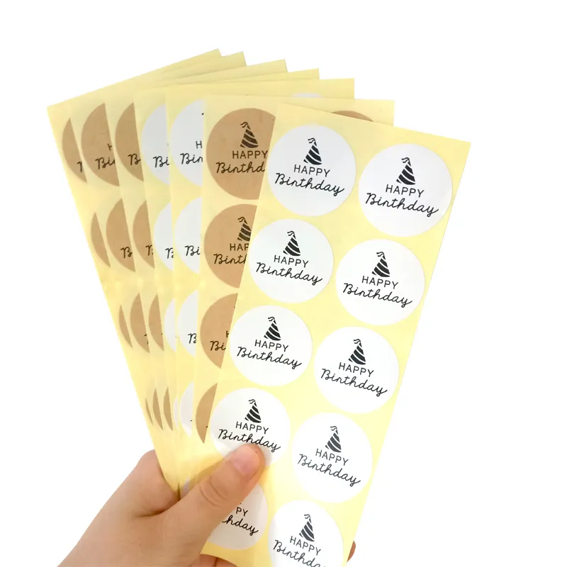 100 Cái Mỗi Gói Kraft Trắng Tái Sử Dụng Không Thấm Nước Sticker Chúc Mừng Sinh Nhật Tự Dính Niêm Phong Sticker DIY Tùy Chỉnh Sticker