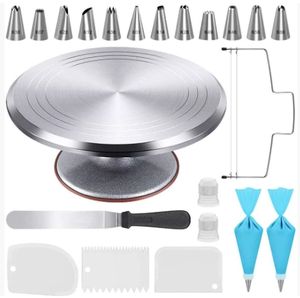 Hot <span class=keywords><strong>Cheap</strong></span> 22PCs Soporte de plato giratorio de aluminio Kit de decoración de pasteles para hornear con plato giratorio de pastel de aleación de aluminio de 12 pulgadas - Product Image 1