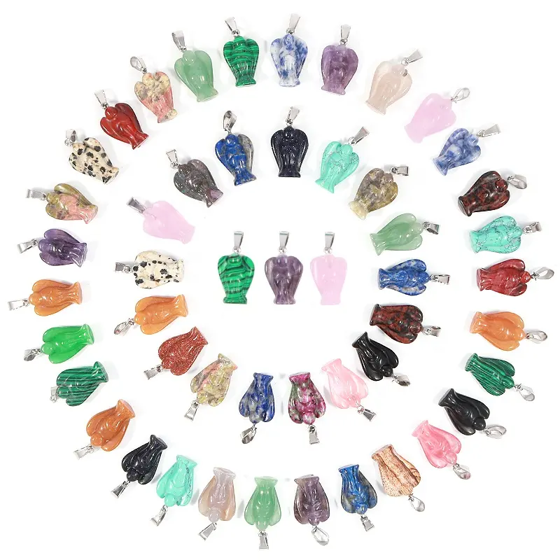 Wholesale assorted 15x20mm fashion natural crystal stone bead pendant natural stone angel pendants for jewelry making