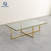 QIANCHENG salon de centre de cristal de sala luxe 5 pièces verre or meubles salon accent café tables gigognes ensemble